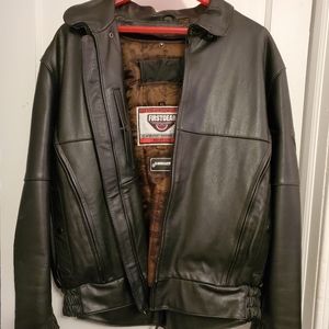 Firstgear thermoliner black leather motorcycle jacket XL